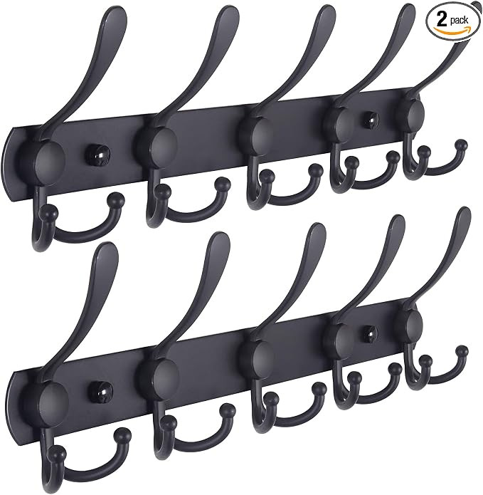 Coat Rack Wall Mounted - 5 Tri Hooks, Heavy Duty, Stainless Steel, Metal Coat Hook Rail for Coat ... | Amazon (US)