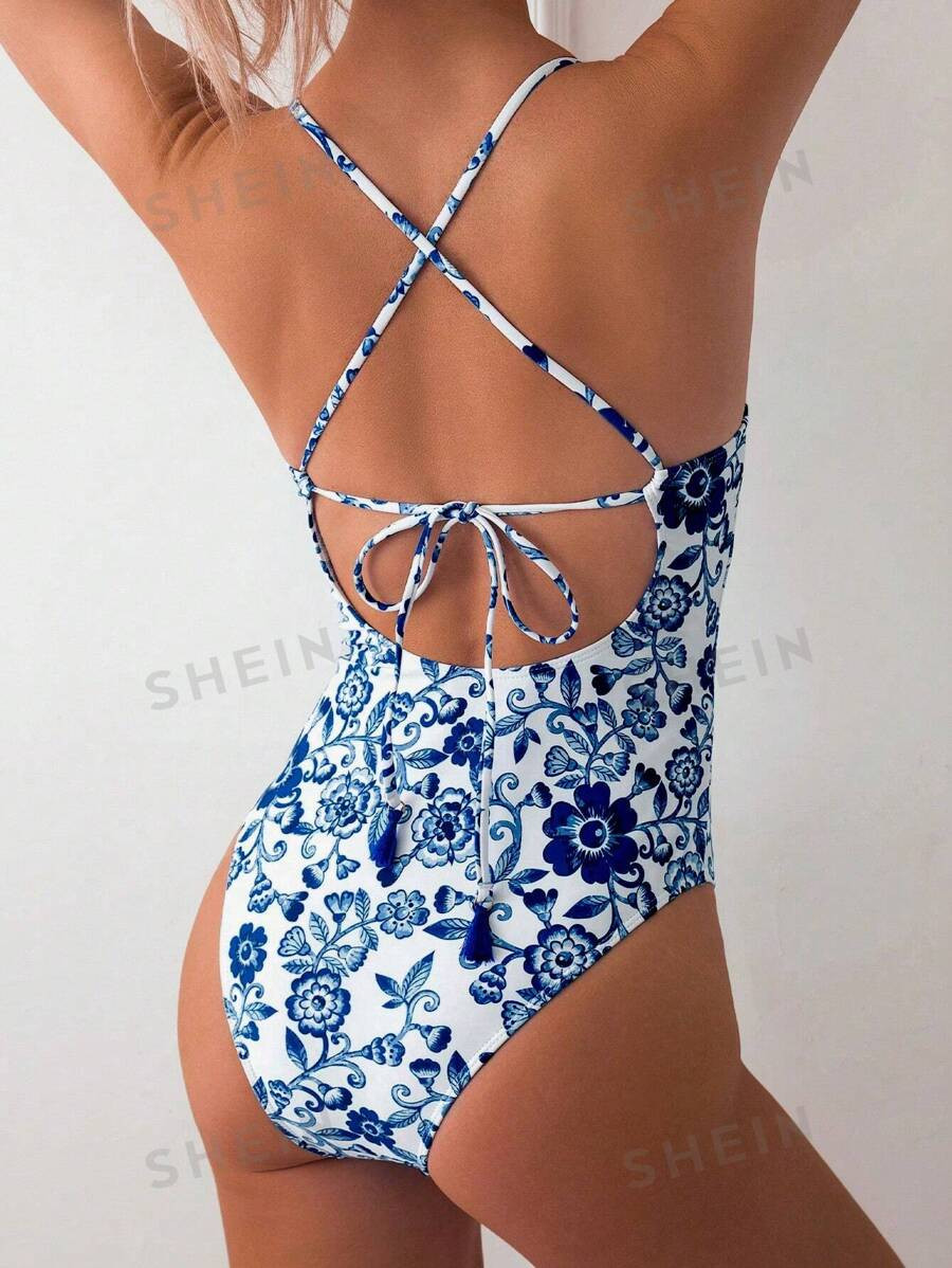 SHEIN Swim One-Piece Swimsuit, Random Print (Copyright Purchased) | SHEIN