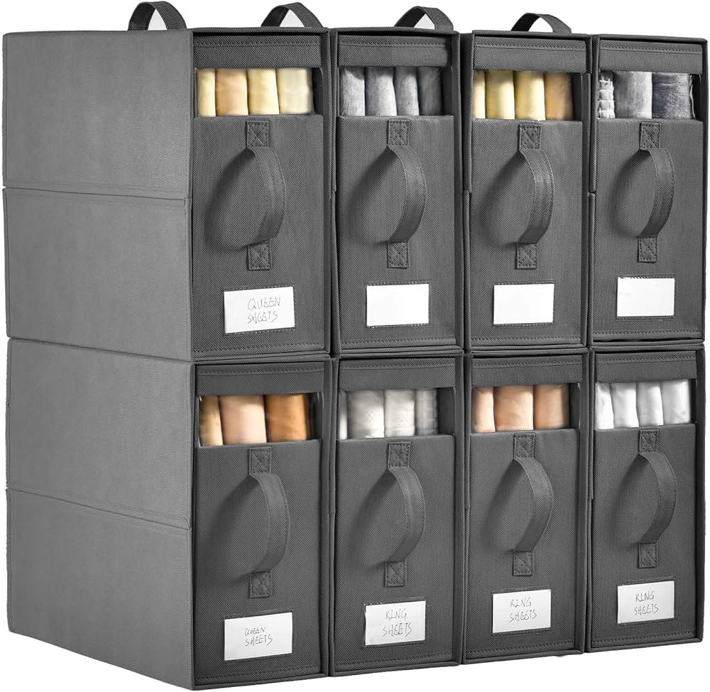 Bed Sheet Organizers and Storage,8 Pack Linen Closet Organizers and Storage, Foldable Bedding Sto... | Amazon (US)