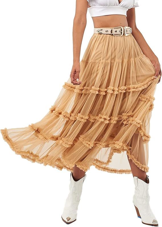 Seta Apparel Women's Crown Tulle Midi Skirt | Amazon (US)