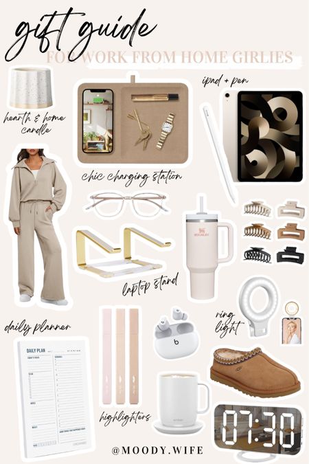 gift guide for the work from home girlies! 🫶🏼 All of these finds scream aesthetically pleasing work from home items to me! An affordable two piece set from amazon, paired with blue light glasses and a ring light? Perfect cute girly desk set up! 

#giftguides2023 #giftguide #wfhoutfits #wfhessentials 

this guide includes a target candle, chic charging station, ipad, ipad pen, hair clips, stanley cup, laptop stand in gold, two piece set from amazon, to do list notepad, highlighters, wireless headphones, ring light, ugh slippers & more! 

#LTKCyberWeek #LTKworkwear #LTKGiftGuide