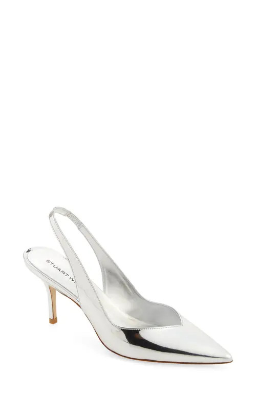 Stuart Weitzman Eva Pointed Toe Slingback Pump in Silver at Nordstrom, Size 9 | Nordstrom