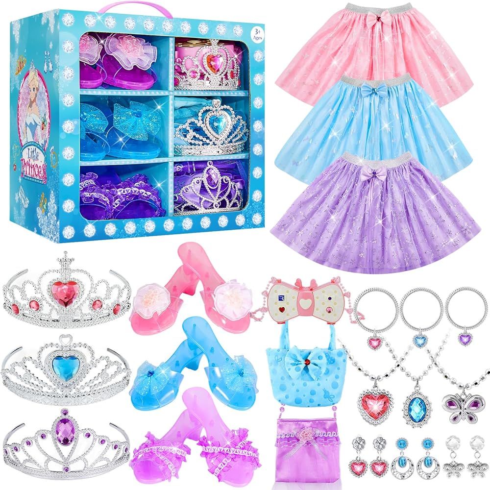 Princess Dress Up Toys for Girls Jewelry Boutique Kit, 3 Themes of Princess Costumes Set, Pretend... | Amazon (US)