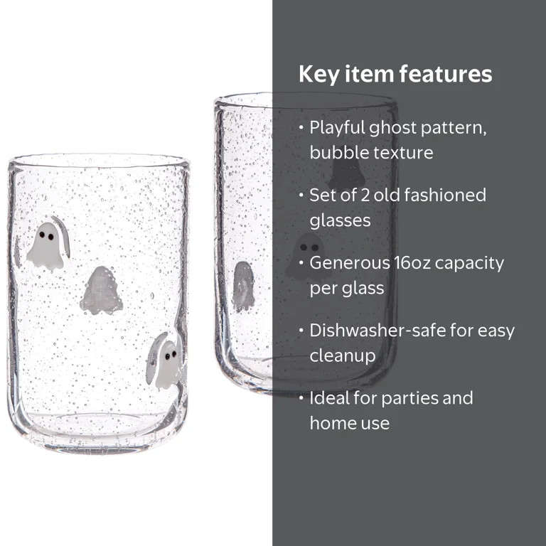 Way To Celebrate 2-Pack 16 oz Bubble DOF Glasses, Ghost Pattern | Walmart (US)