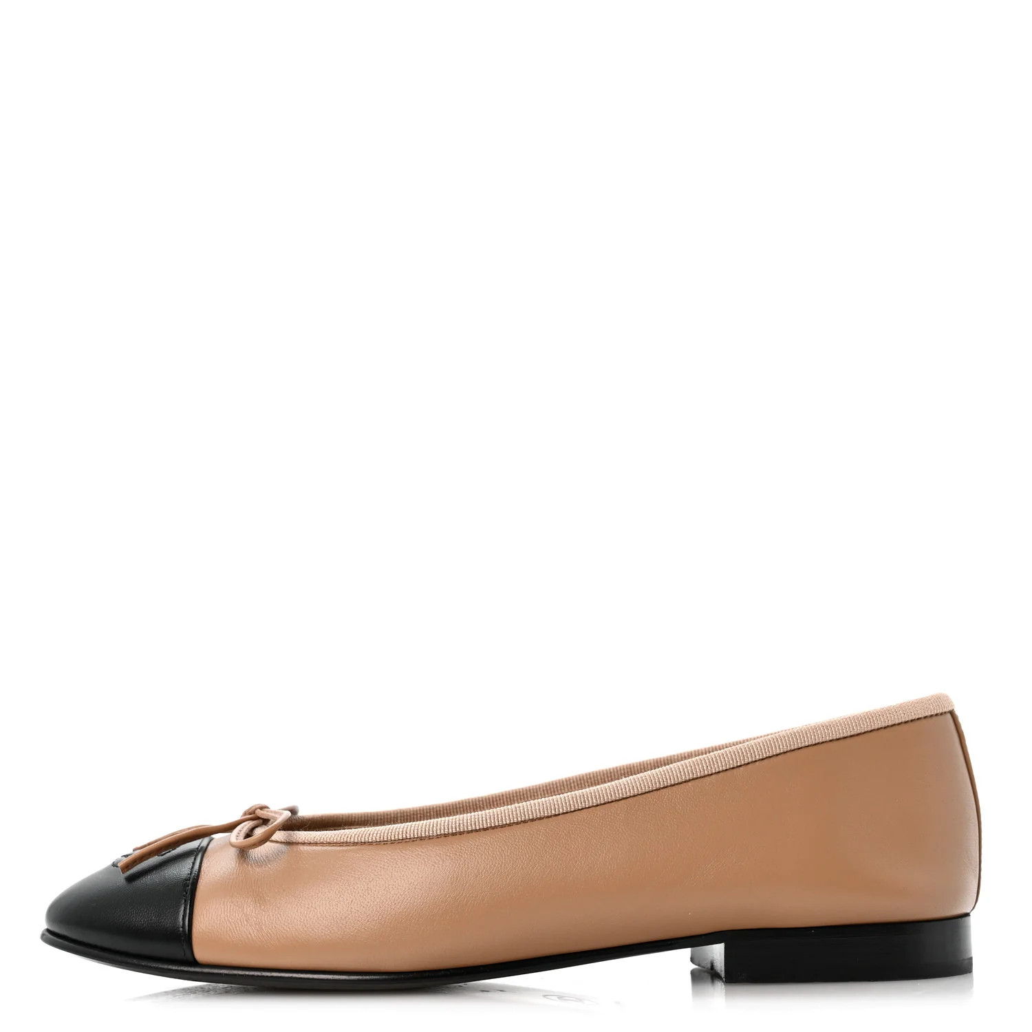 Lambskin Cap Toe CC Ballerina Flats 37 Dark Beige Black | FASHIONPHILE (US)