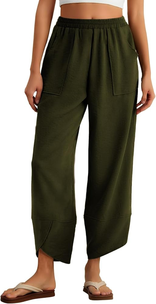 Feiersi Womens Baggy Wide Leg Pants Elastic Waisted Casual Palazzo Harem Pants Summer Beach Trous... | Amazon (US)
