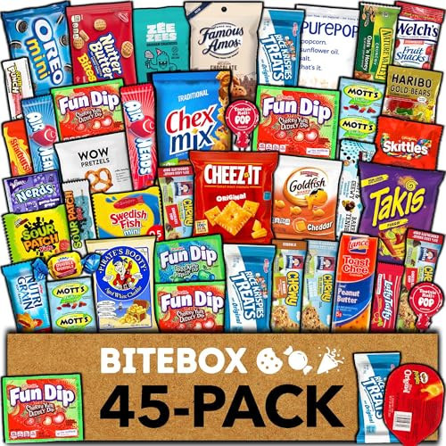 BITEBOX Snack Box (45 Count) Easter Variety Pack Care Package Gift Basket Adult Kid Guy Girl Women Men Birthday College Student Office School | Amazon (US)