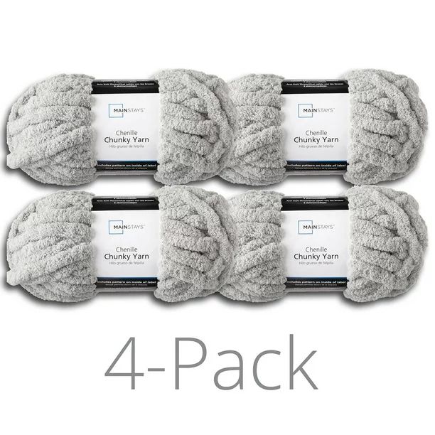 Mainstays 31.7 yd. Chunky Chenille Yarn, Soft Silver, 100% Polyester, Pack of 4 | Walmart (US)