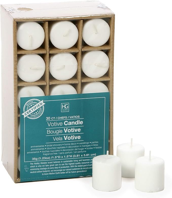 Hosley's Set of 30 Unscented White Votive Candles | Amazon (US)