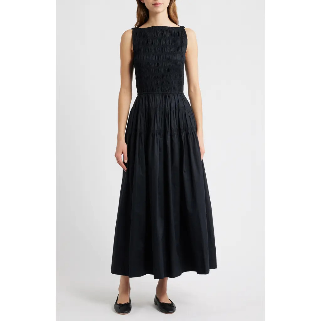 DÔEN Melie Boat Neck Dress in Black at Nordstrom, Size Large | Nordstrom