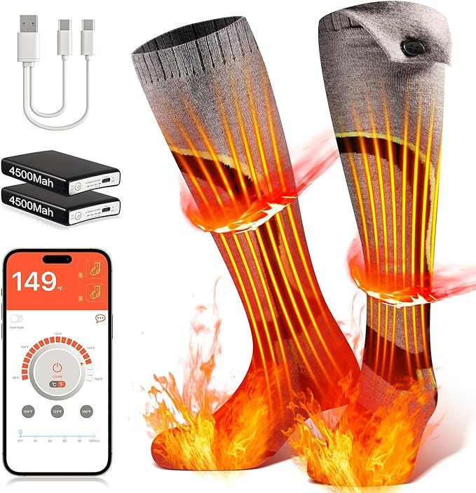 Electric Heated Socks, Rechargeable Heated Socks Controlled by App,Windproof and Temperature-Adju... | Amazon (US)