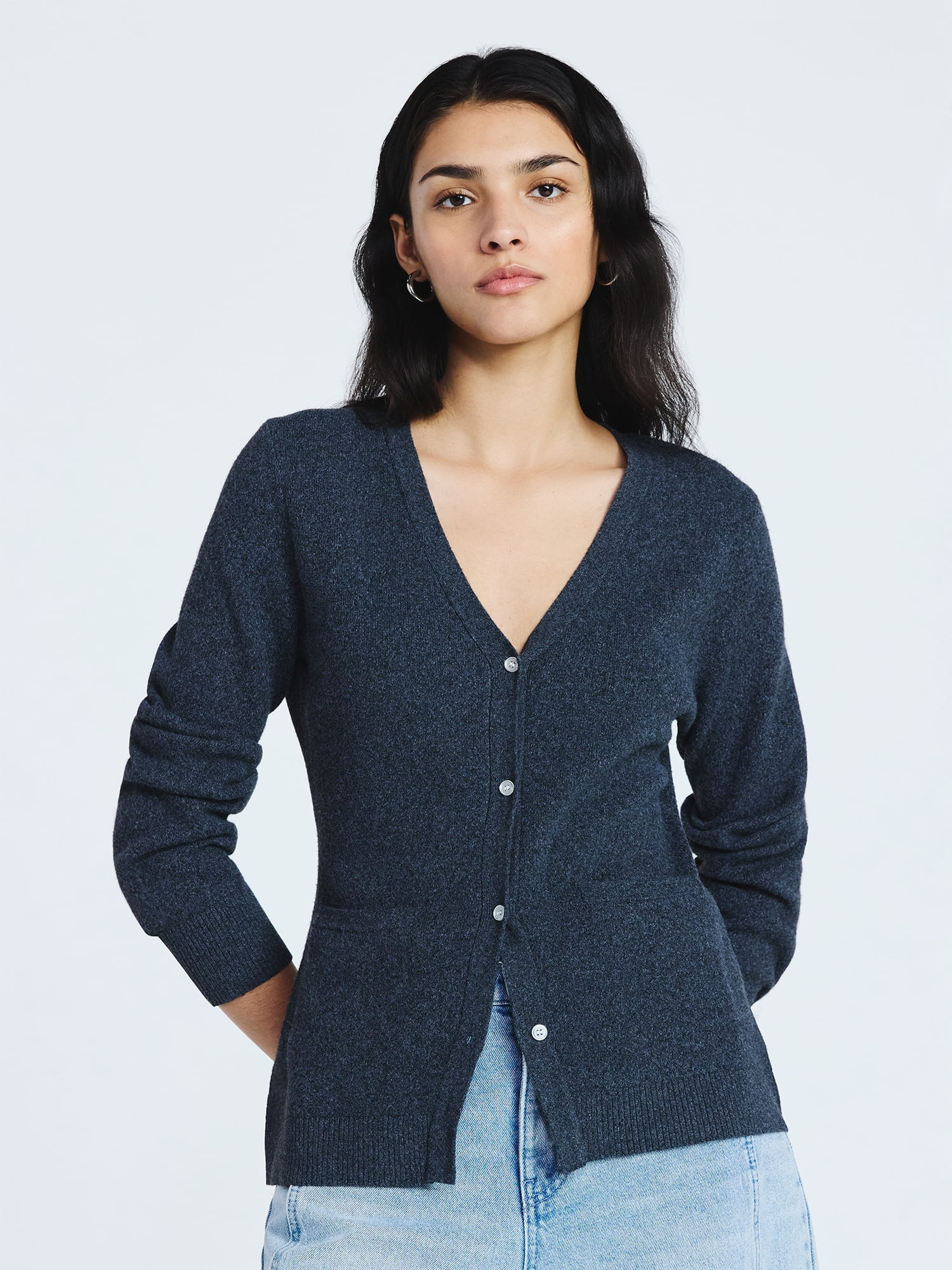 Scoop Women’s V Neck Cardigan Sweater with Long Sleeves, Lightweight, Sizes XS-XXL | Walmart (US)