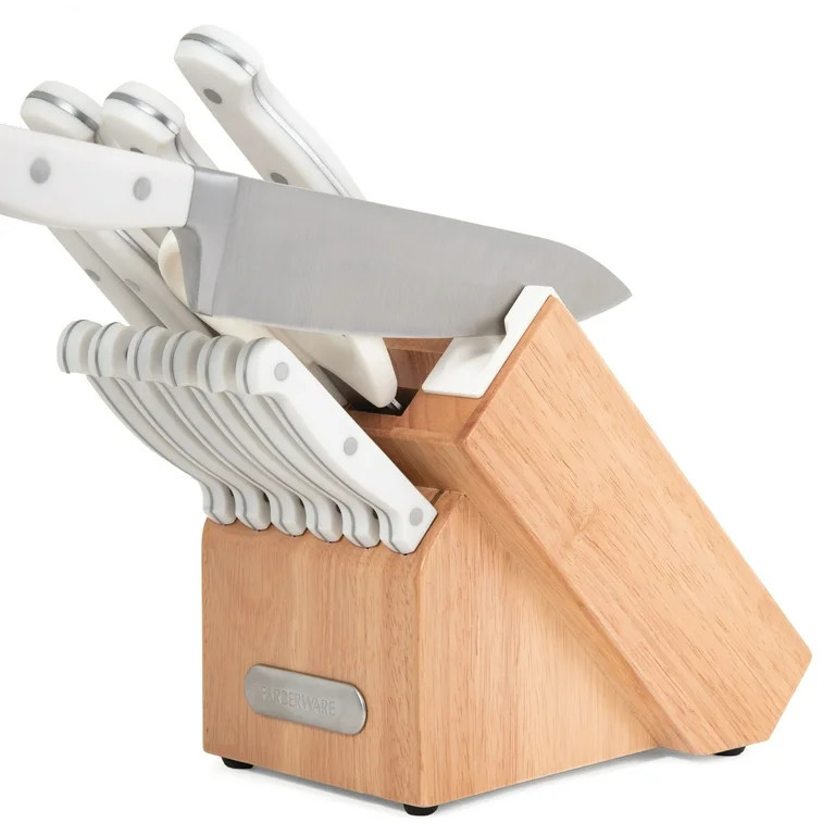 Farberware EdgeKeeper 14-Piece Forged Triple Rivet Kitchen Knife Set with Block White | Walmart (US)