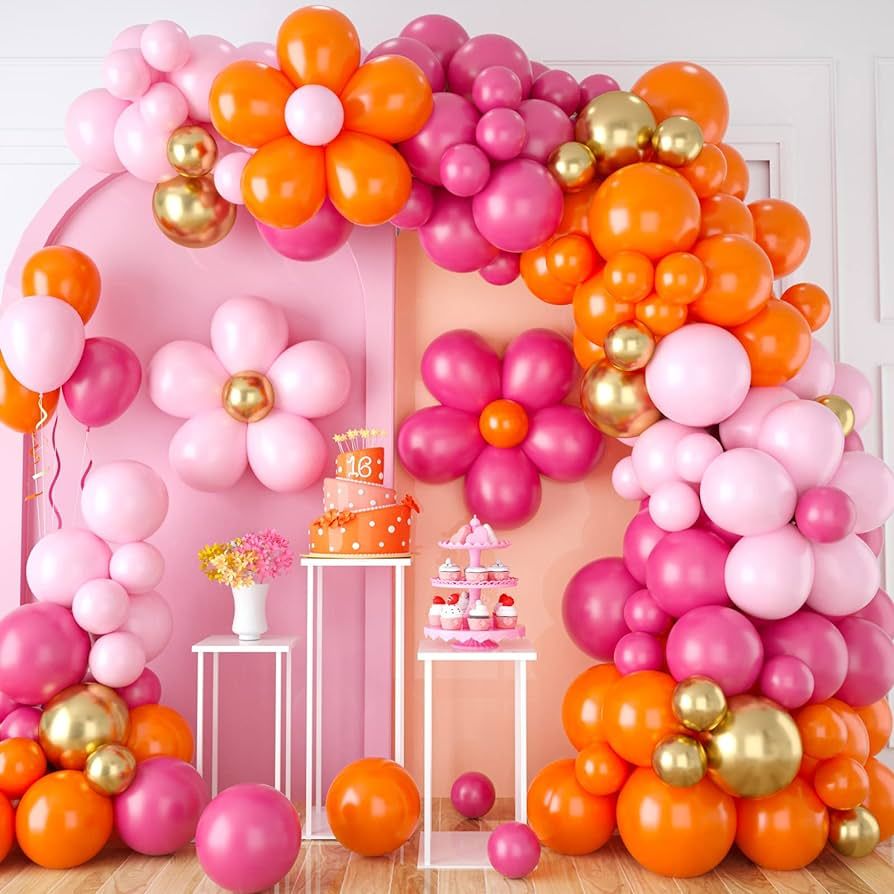 Pink Orange Balloon Garland, Daisy Balloon Arch with Metallic Gold Party Flower Balloons For Birt... | Amazon (US)