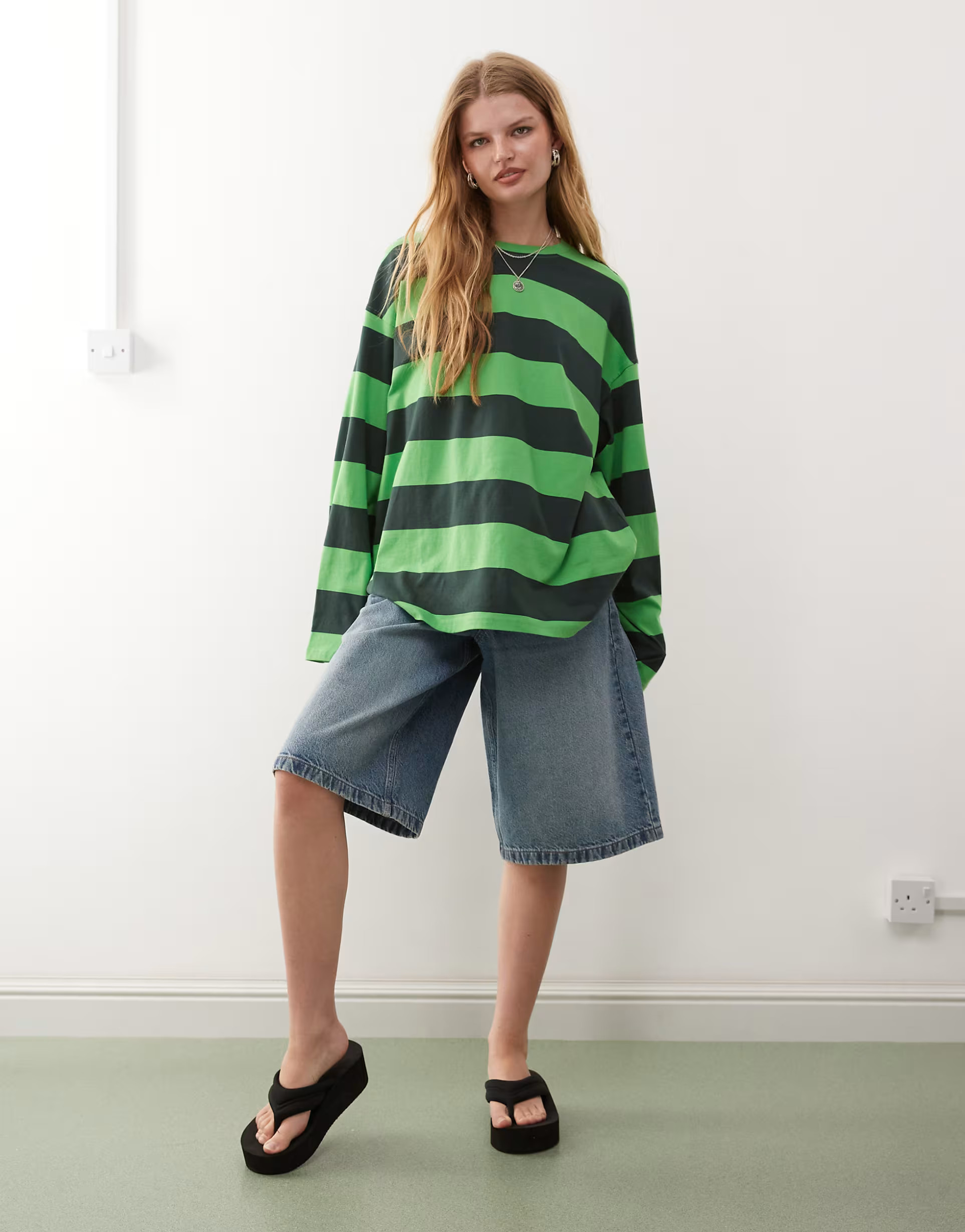 Weekday oversized long sleeve t-shirt in green stripes | ASOS | ASOS (Global)