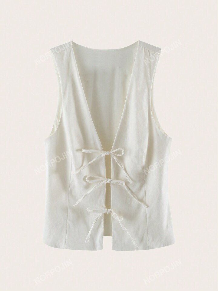 Women's Bowknot Decorated Tie-Up Elastic Waistcoat Tank Top | SHEIN USA | SHEIN