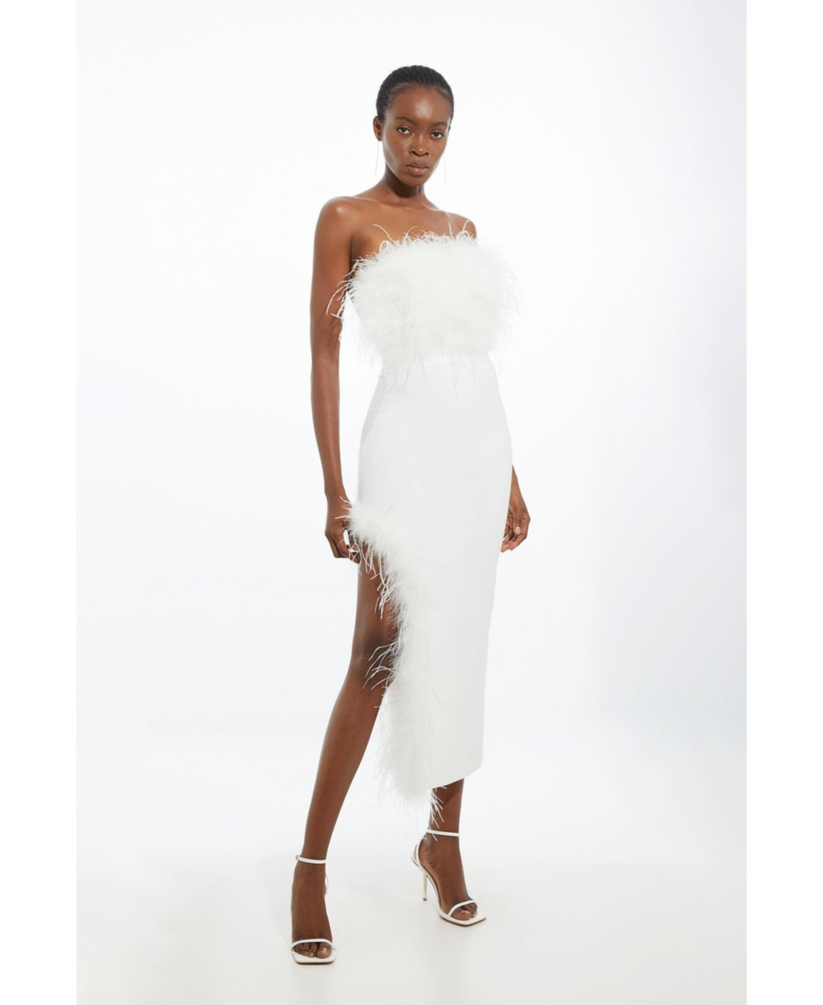 Karen Millen Women's Feather Detail Bandeau Knit Midi Dress - Ivory | Macy's
