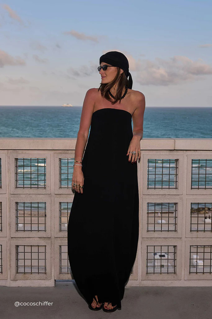 ALIAS BLACK TEXTURED KNIT STRAPLESS MIDI DRESS | DISSH