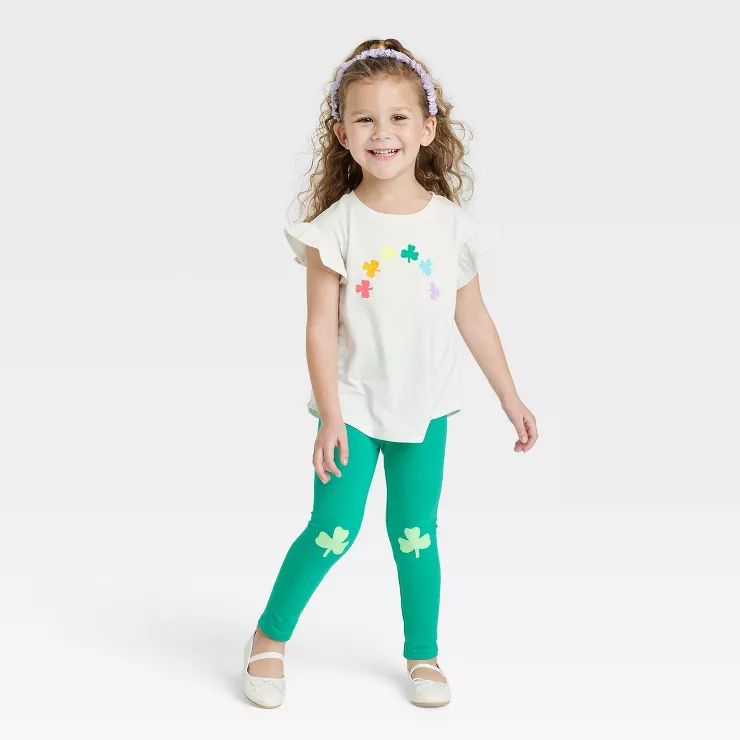 Toddler Girls' Rainbow Clover Top & Leggings Set - Cat & Jack™ Cream | Target