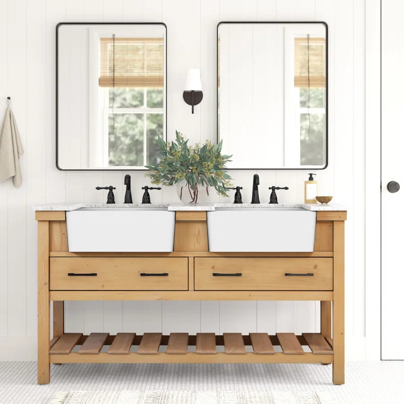 Dorchester 60'' Free Standing Double Bathroom Vanity with Marble Top | Wayfair North America