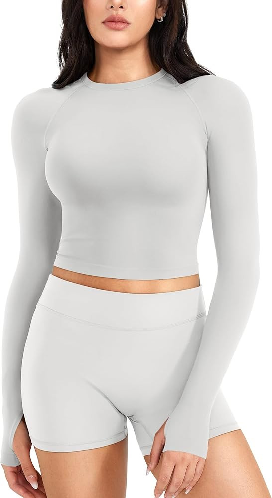 YEOREO Women Slim Fitted Long Sleeve Workout Tops Casual Stretchy Thin Going Out Gym Shirts | Amazon (US)