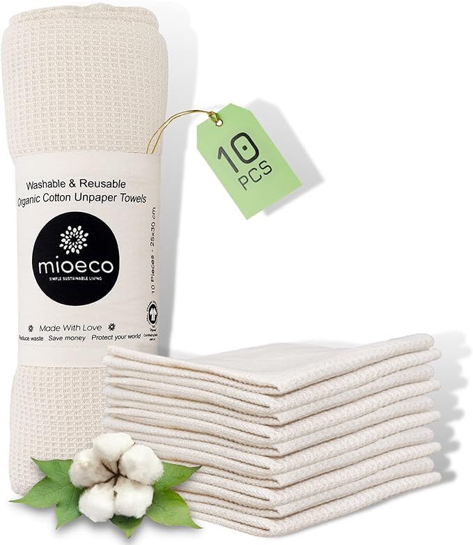 mioeco 10 Pack Kitchen Paper Towels Washable - Super Absorbent Natural Paper Towels - Natural Cot... | Amazon (US)