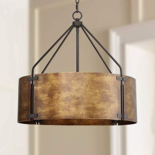 Julian Bronze Small Pendant Chandelier 22" Wide Rustic Industrial Drum Shade 4-Light Fixture for Din | Amazon (US)