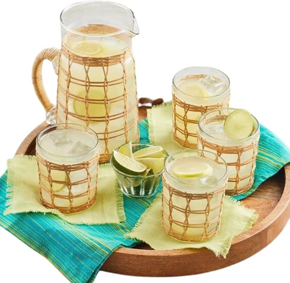 Harry & David Wicker-Wrapped Tumblers And Pitcher Set, Pitcher And Glasses Set, Outdoor Entertain... | Amazon (US)