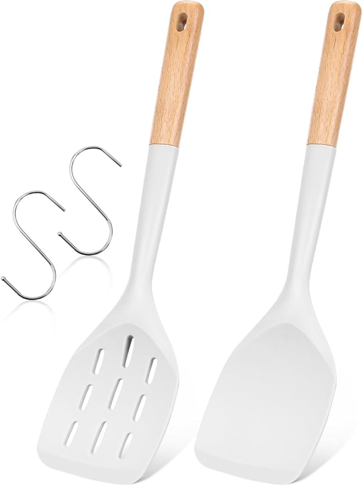 Pack of 2 Silicone Spatula, Non Stick Cooking Utensil Set Wooden Handle Kitchen Turner for Baking... | Amazon (US)