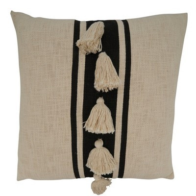 Saro Lifestyle Saro Lifestyle Striped Tassel Design Throw Pillow Cover, Black, 20" | Target