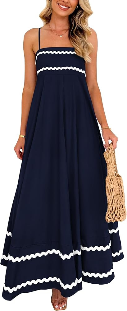 PRETTYGARDEN Women's 2026 Summer Flowy Maxi Dress Casual Sleeveless Spaghetti Strap Ruffle Beach ... | Amazon (US)