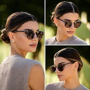 WearMe Pro - Women's Polarized, Round Retro, Double-Bridge Vintage Sunglasses | Amazon (US)