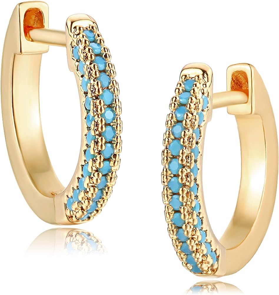 GUEMER Gold Huggie Hoop Earrings 14K Gold Plated Dainty Chunky Thick Hoop Diamond Cubic Zriconia ... | Amazon (US)