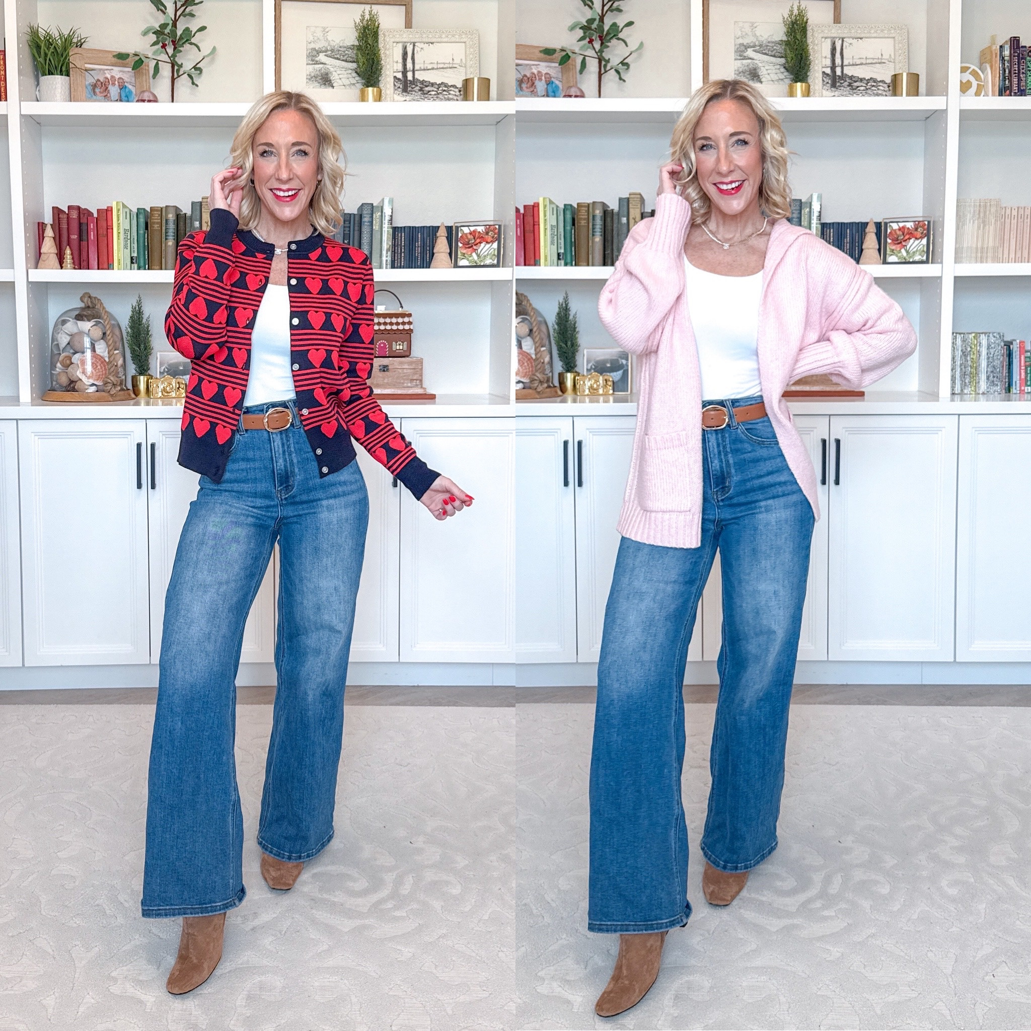 Walmart - 5 new sweaters - * Wide Leg Jeans - size 25. 

Heart Print Cardigan - size XS. $24. 2 colors. 

Hooded Cardigan - size small. $19.98. 2 colors. 

 

#LTKSeasonal #LTKFindsUnder50 #LTKOver40