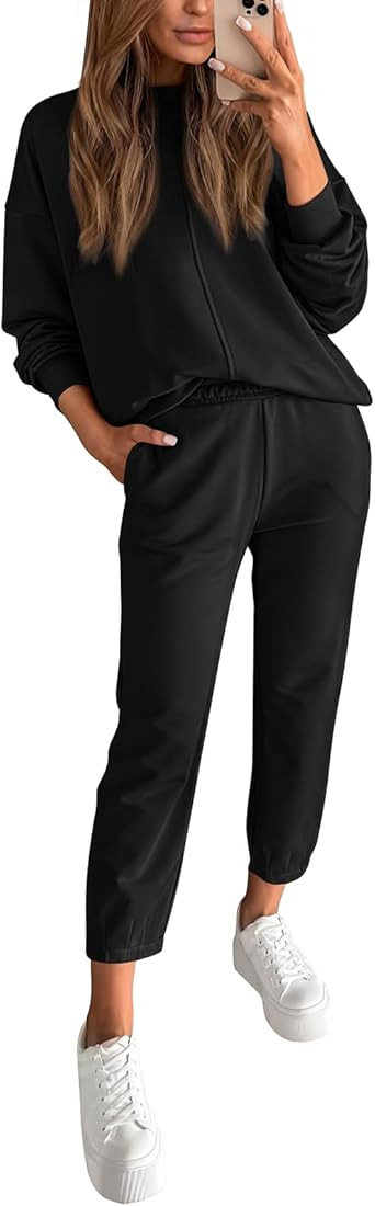 Women's 2 Piece Outfits Tracksuit Casual Crewneck Long Sleeve Sweatshirt Tops Jogger Pants lounge... | Amazon (US)