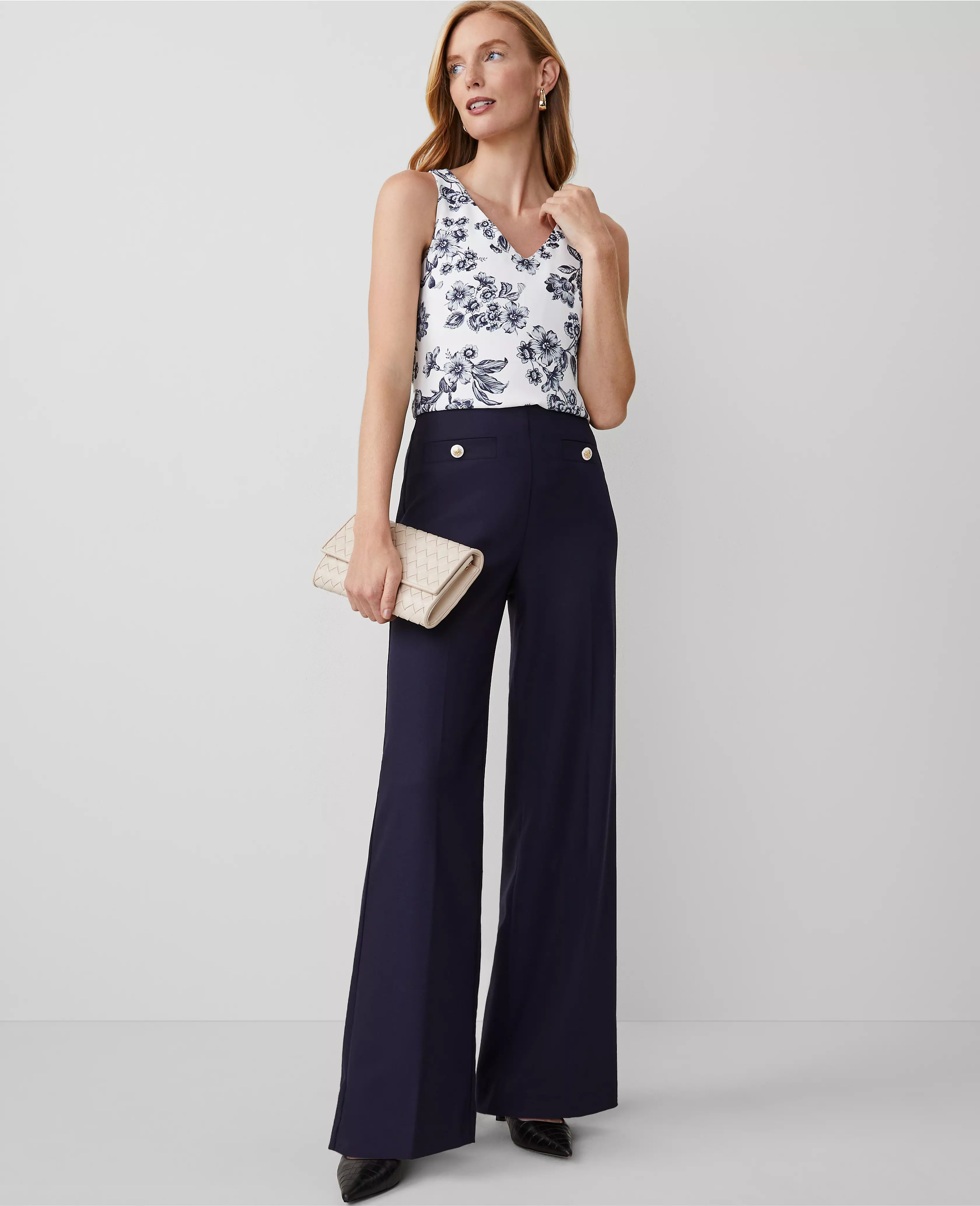 The Petite Button Trim Sailor Wide-Leg Pant | Ann Taylor