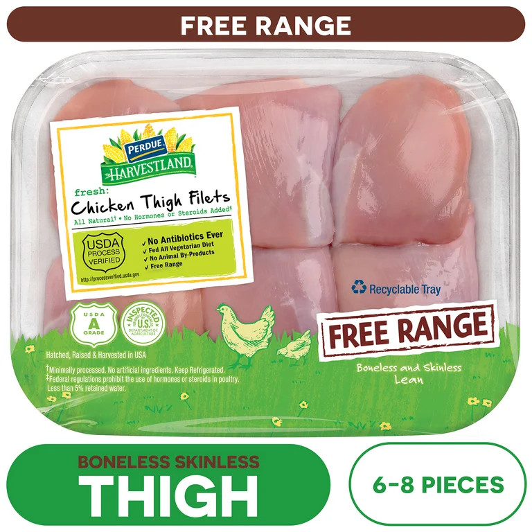 Perdue Harvestland, Free Range, Fresh Boneless Skinless Chicken Thighs, 1.3-1.9 lb. Tray | Walmart (US)