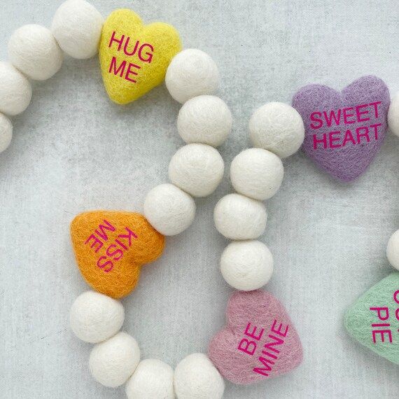 Conversation heart garland - Conversation heart decor - Felt heart garland - Candy heart garland ... | Etsy (US)