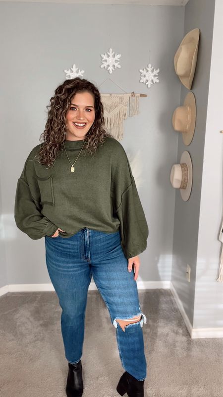 Midsize casual Fall OOTD 🌲 
Original sweater - Lovely+Blush (sold out) 
Jeans: 31R
#midsizeoutfits #ootd #casualoutfits #datenightoutfit #shopsmall #smallbiz #sweater #jeans #denim #curvydenim #curvelove #boots #booties #necklace #jewelry #casualstyle #outfitinspo #fallfashion #winterfashion 

#LTKHoliday #LTKSeasonal #LTKcurves
