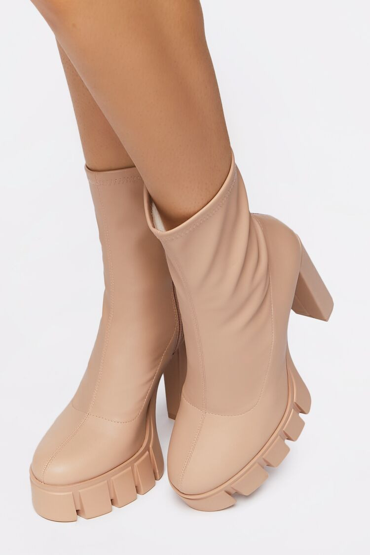 Women's Platform Lug-Sole Ankle Boots in Nude, 7 | Forever 21 (US)
