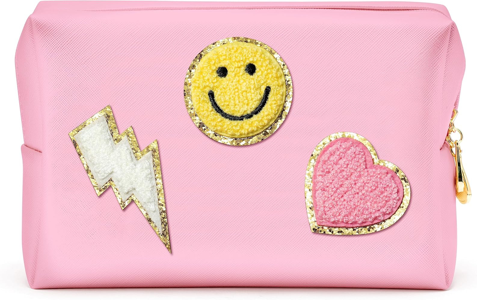 LieToi Preppy Patch Cosmetic Toiletry Bag, PU Leather Portable Waterproof Makeup Bag Smile Lightn... | Amazon (US)