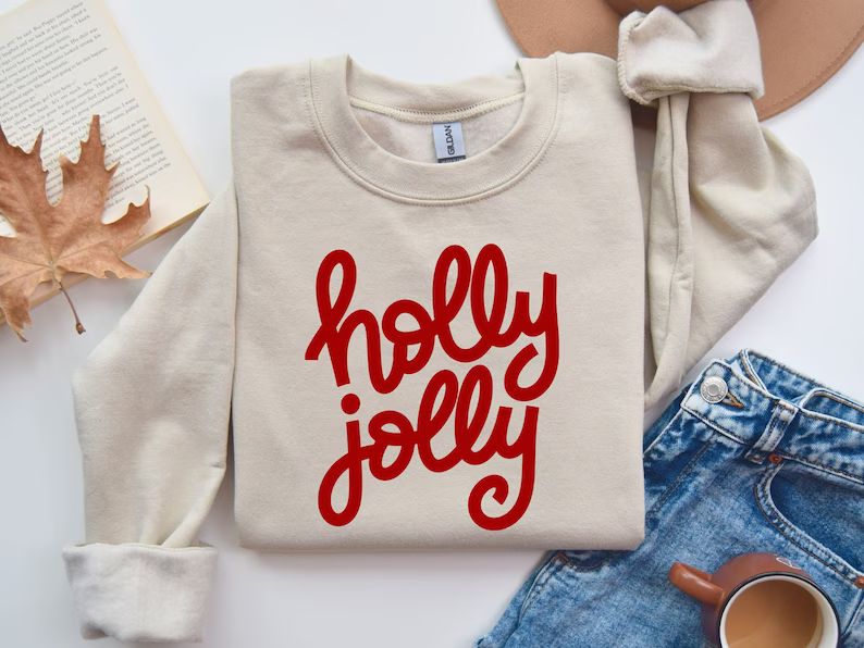 Holly Jolly Hand Lettered Christmas Sweatshirtholly Jolly - Etsy | Etsy (US)