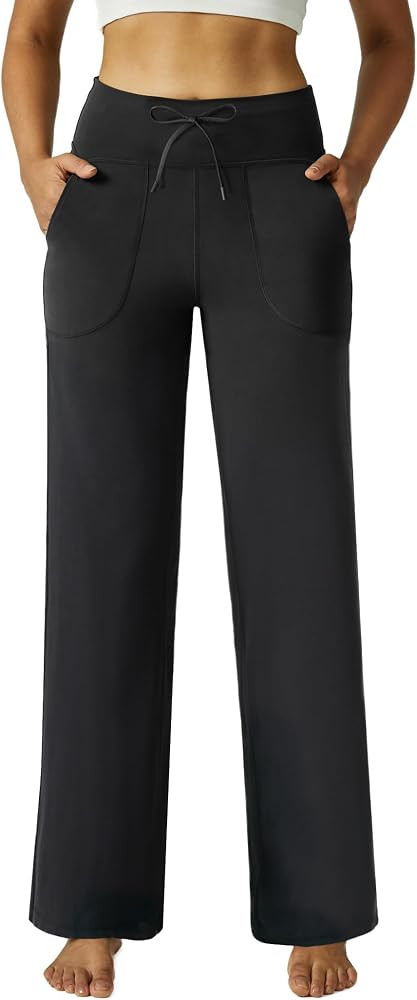 Womens Yoga Pants Wide Leg Pants Casual Drawstring Sweatpants Lounge Pants with Pockets Comfy Str... | Amazon (US)
