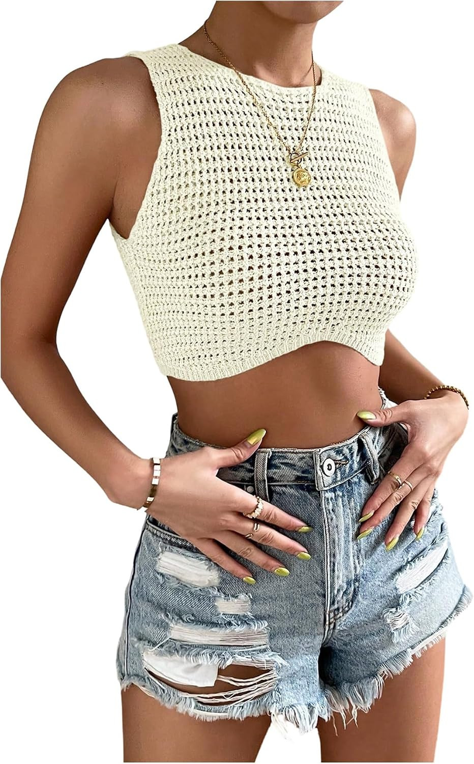 GORGLITTER Women's Crochet Crop Tank Top Sexy Sleeveless Copped Knit Tops | Amazon (US)