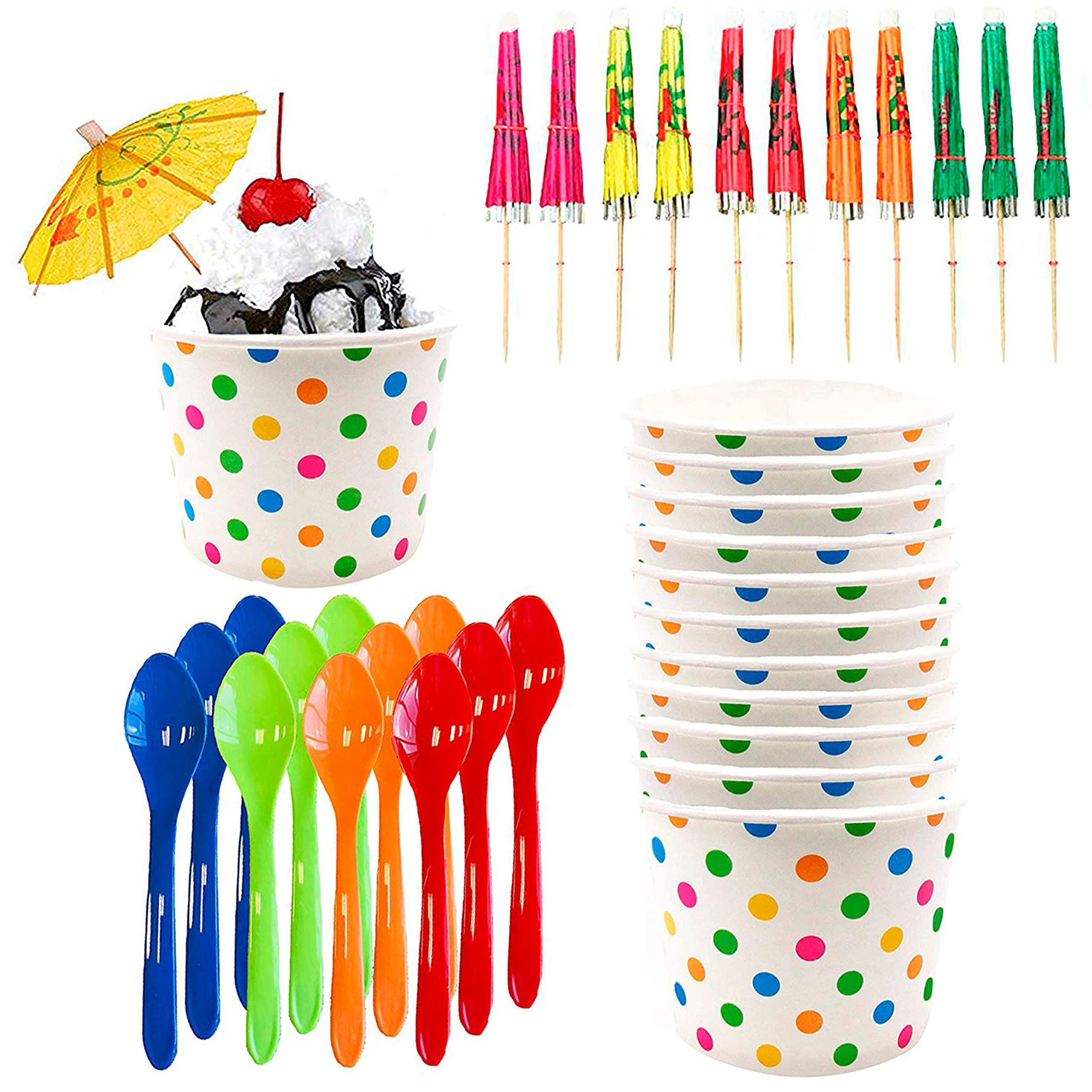 Ice Cream Sundae Kit - 12 Ounce Polka Dot Paper Treat Cups - Heavyweight Plastic Spoons - Paper U... | Amazon (US)