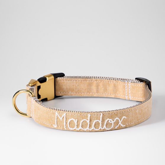 Hand Embroidered Linen Dog Collar | Mark and Graham