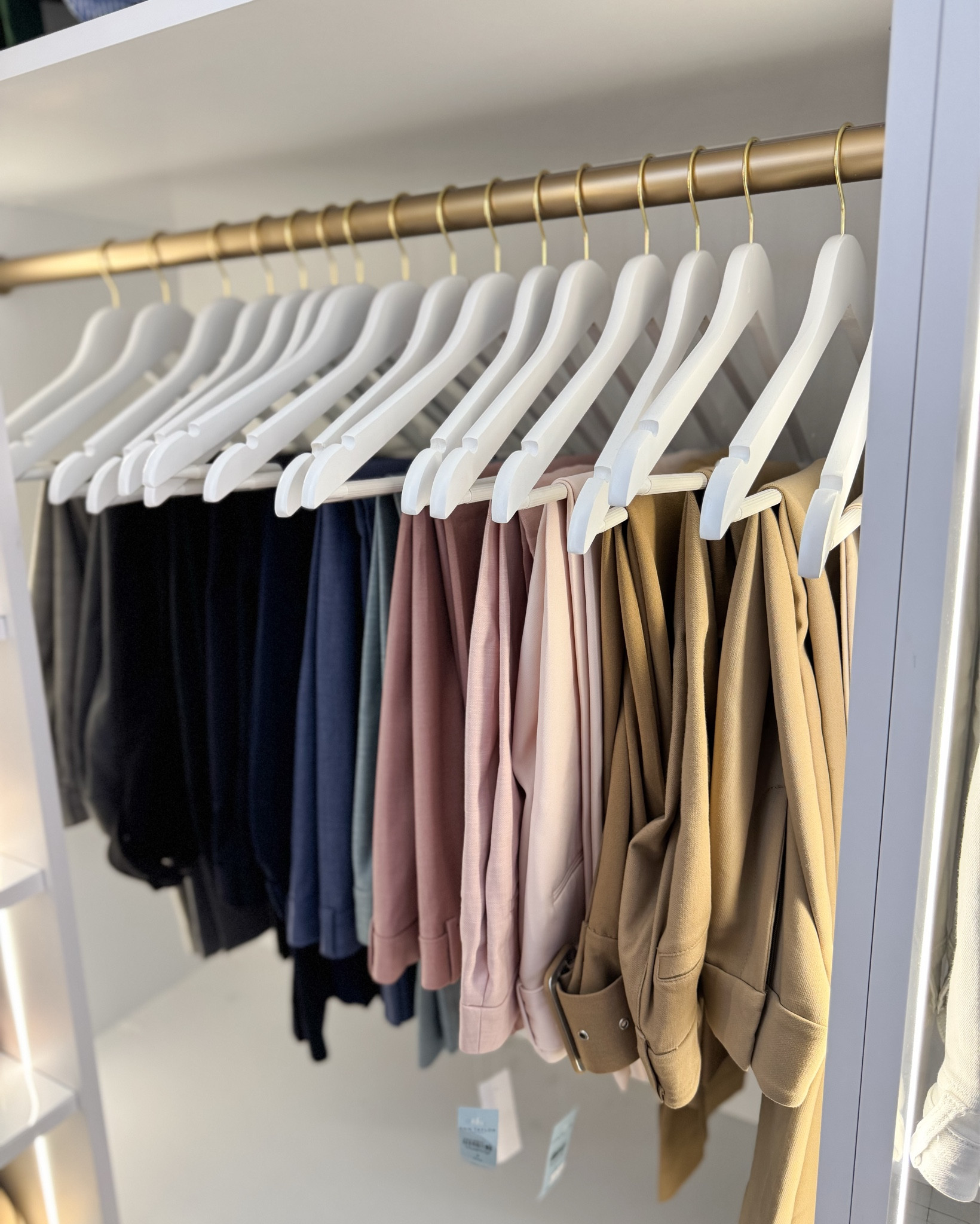 Searched far and wide for the perfect brass rods for our closet and we loved these! Also love these hangers that match so seamlessly with them