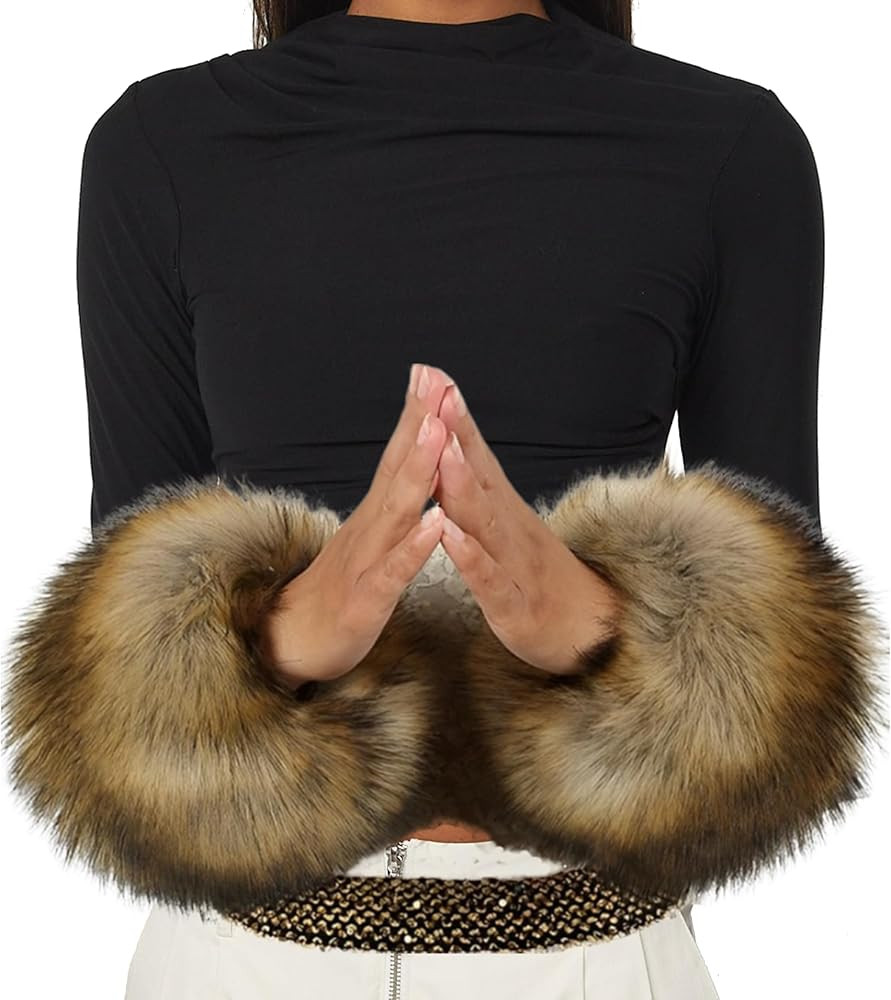 HOMEYEAH Faux Fur Cuffs Arm Leg Warmers Furry Wrist Cuff Warmer Halloween Decorations Costumes Fo... | Amazon (US)