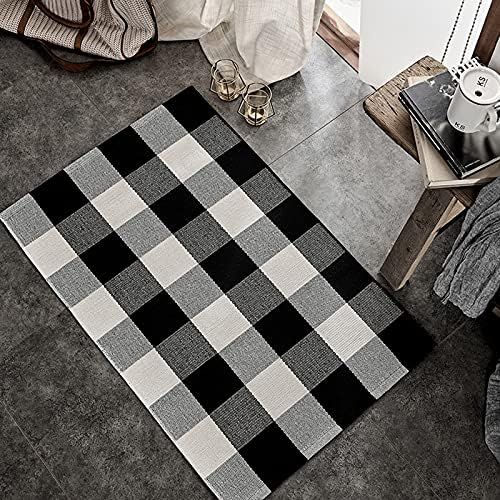 SEEKSEE Buffalo Plaid Outdoor Fall Rug 24X36 Checkered Area Rug Black and White Runner Rug Washab... | Amazon (US)