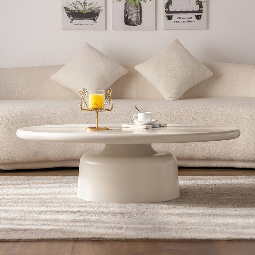 45.67" Cream Style Coffee Table with Stable Fiberglass Table Legs, Oval E1 Density Board Tabletop... | Amazon (US)